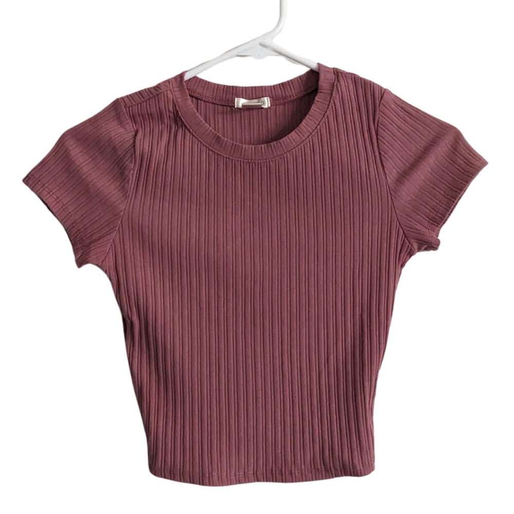 EUC Ribbed Mauve Short Sleeve Crop Top